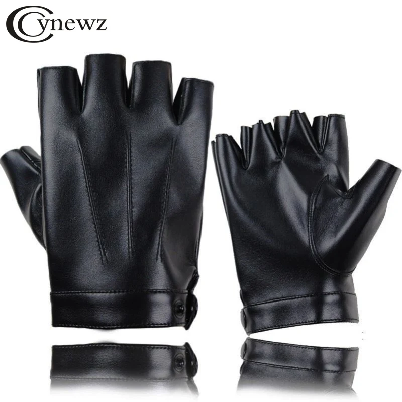 Top Trends: Fingerless Men Gloves PU Leather Motor Punk Gloves Male Mittens Black Half Finger Outdoor Driving Gloves Guantes Ciclismo Shoppable Styles