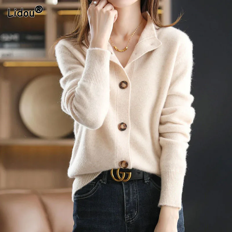 Top Trends: Stand-UP Collar Solid Temperament Button Women&#039;s Clothing Korean Knitting New Sweaters Single Breasted Autumn Winter Cardigan Shoppable Styles