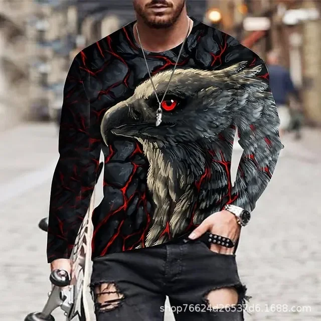 Top Trends: Animal Eagle Vintage 3D Print Summer Men's Round Neck T-shirt Casual Long Sleeve Oversized T Shirt Fashion Pullover Men Clothing Shoppable Styles