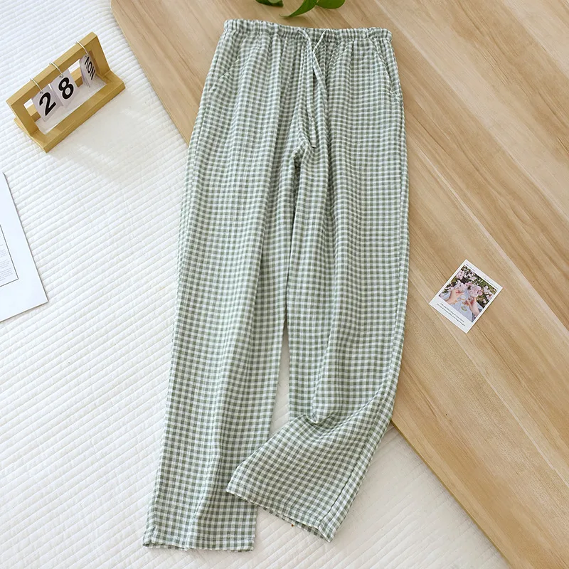 Top Trends: New Spring Summer Japanese Women's Pajamas 100% Cotton Crepe Small Plaid Loose Girls' Pants Household Pants Thin Size Large Pants Shoppable Styles