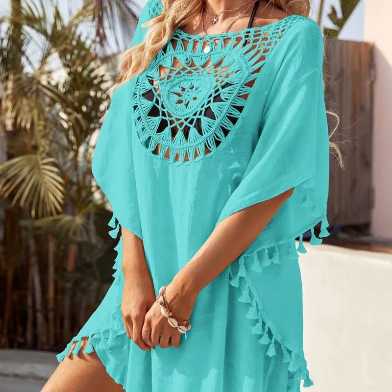 Top Trends: Bikini Crochet Dress Backless Cotton Knitted Loose Dress Bohemian Style Women Oversized Solid Color Vacation Outfit Shoppable Styles