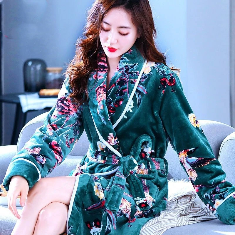 Top Trends: Winter Warm Women Robes Coral Fleece Sleepwear Female Kimono Print Floral Nightdress Dressing Gown Lounge Wear Hotel Bathrobe Shoppable Styles