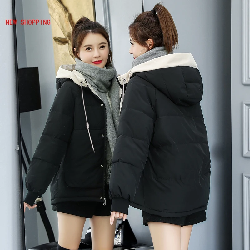 Top Trends: Winter Thick Hooded Jackets Short Women 2022 Fashion Korean Style Warm Parka Oversized Loose Female Coats Outwear Manteau Femme Shoppable Styles