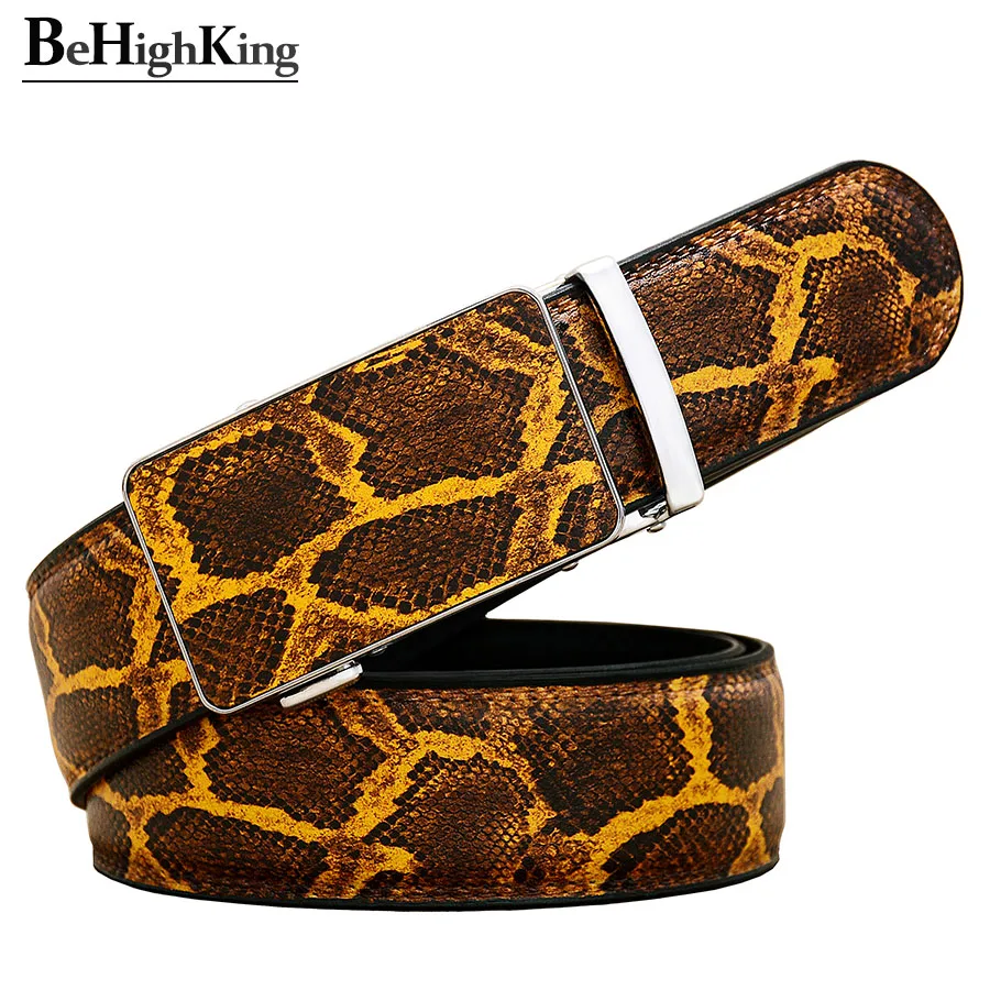 Top Trends: Fashion Genuine Leather Belts Unisex Luxury Simulated Snake Pattern Automatic Buckle Cowskin Waist Strap For Men And Women Gift Shoppable Styles