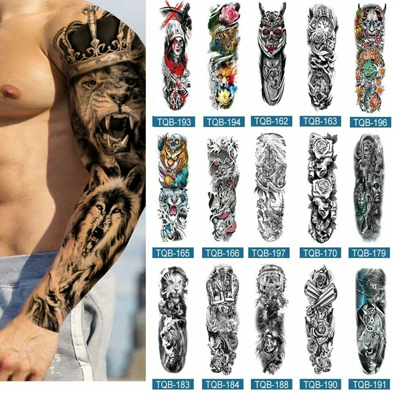 Top Trends: Full Arm Temporary Tattoos Sleeve For Men Women Realistic Fake Tatoos Warrior Lion Tiger Flower Tatoo Sticker Black Totem YZL9 Shoppable Styles