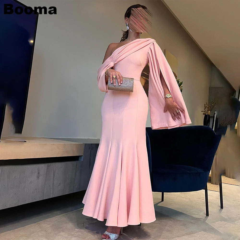 Top Trends: Booma Pink Saudi Arabia Mermaid Evening Dresses One Shoulder Cape Formal Occasion Dresses Ankle Length Party Events Gowns Dubai Shoppable Styles