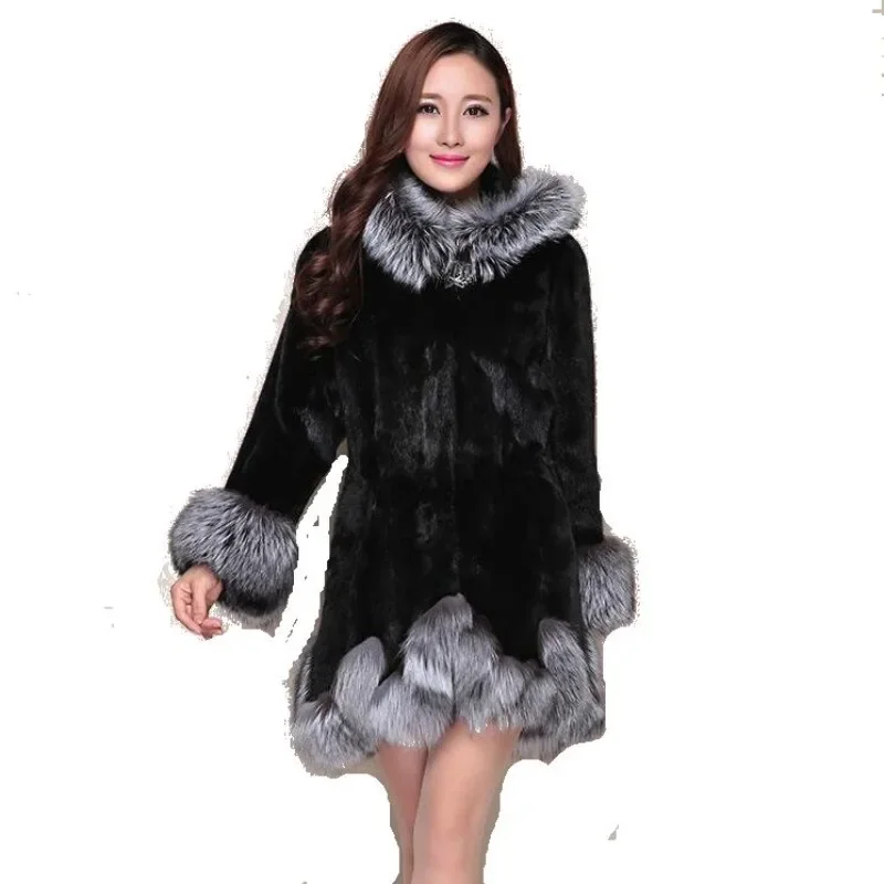 Top Trends: Faux Fur Coat Women Autumn And Winter Mink Coat Fox Fur Collar Hooded Jacket Plus Size 6XL Top Fur Female Christmas Clothes Shoppable Styles