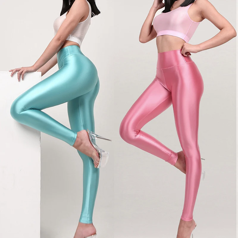 Top Trends: Sexy Tight Transparent Satin Glossy Leggings Silk High Waist Yoga Sports Pants Leggings Plus Size Thin Sport Women Bottoms Shoppable Styles