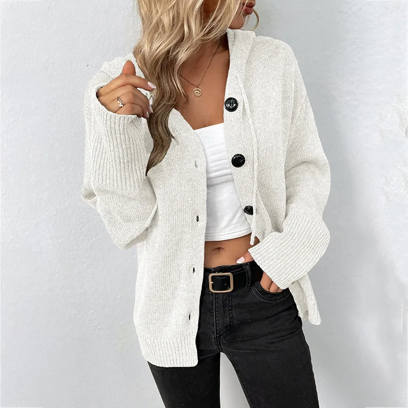 Top Trends: 2023 Autumn And Winter Cardigan For Women Hooded Sweaters V-Neck Solid Long Sleeve Knitted Sweater Drawstring Knitted Coat Woman Shoppable Styles - Image 6