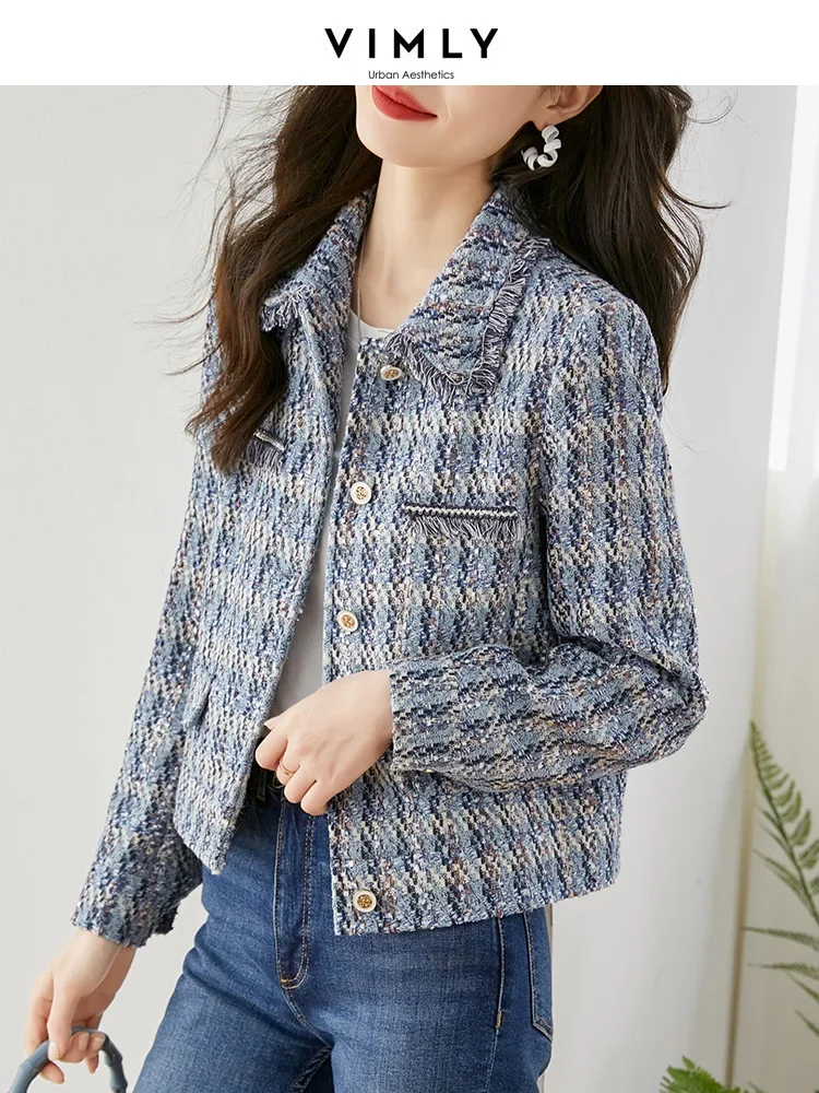 Top Trends: Vimly Elegant Cropped Tweed Jackets For Women 2024 Spring Short Wool Blend Coats Plaid Tassel Lapel Flap Female Outerwear V5252 Shoppable Styles