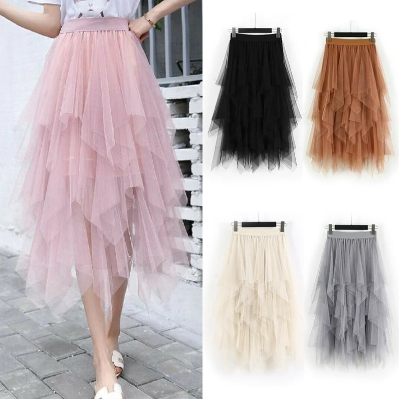 Top Trends: Women Mesh Adult Tulle Skirt Elastic High Waist Layered Pleated Ladies Midi Skirt Summer Women Tulle Mesh Skirt Shoppable Styles