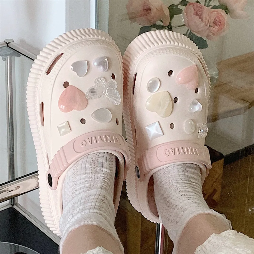 Top Trends: Women&#039;s Summer Water Diamond Love Hole Shoes Wearing Beach Shoes Outside EVA Soft Thick Sole Creative Contrast Color Baotou Shoppable Styles