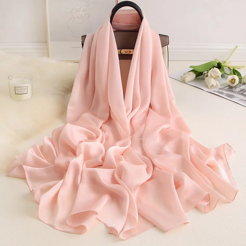 Top Trends: Women Silk Scarves 2023 Luxury Solid Foulard Hijab Pashmina Shawls Wraps Lady Winter Long Bufanda Thin Shoppable Styles