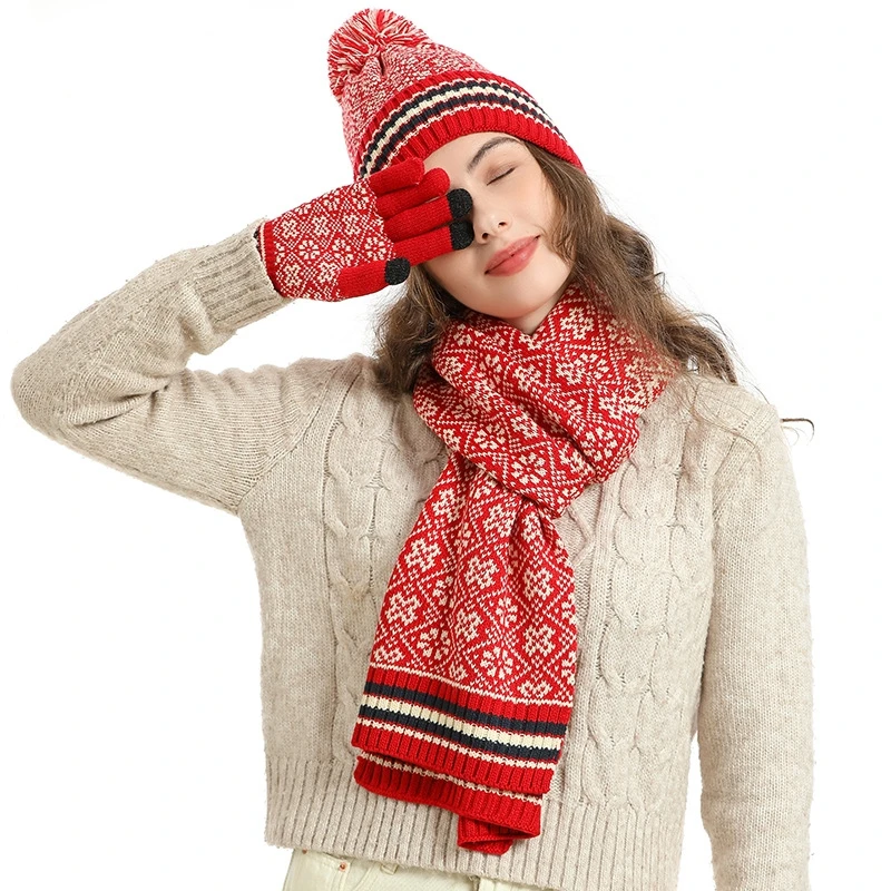 Top Trends: Women Winter Keep Warm Set Fleece Lining Beanie Telefingers Gloves Thicken Scarf Christmas Hat Snow Design Neckerchief 3 Pieces Shoppable Styles