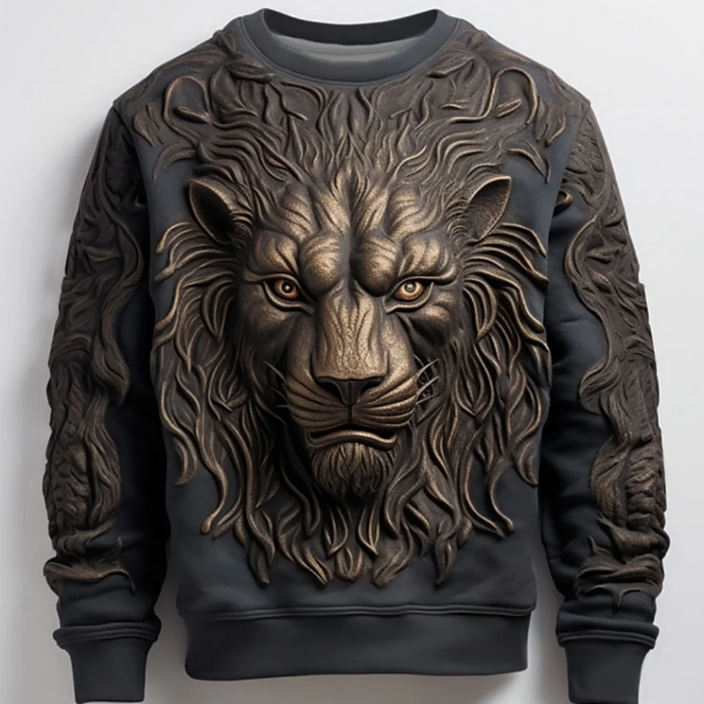 Top Trends: 2023 Lion Print Sweatshirt For Mens Long Sleeve Top 3D Beast Graphic Clothing Oversized O Neck Pullover Casual Men&#039;s Hoodies New Shoppable Styles