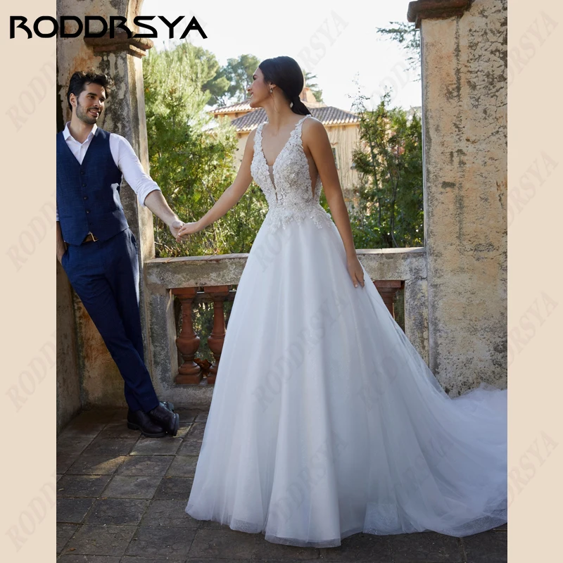 Top Trends: RODDRSYA Sleeveless Wedding Dress For Women Tulle V-Neck Bridal Gown Illusion Backles A-line Vestido De Noiva Spaghetti Straps Shoppable Styles