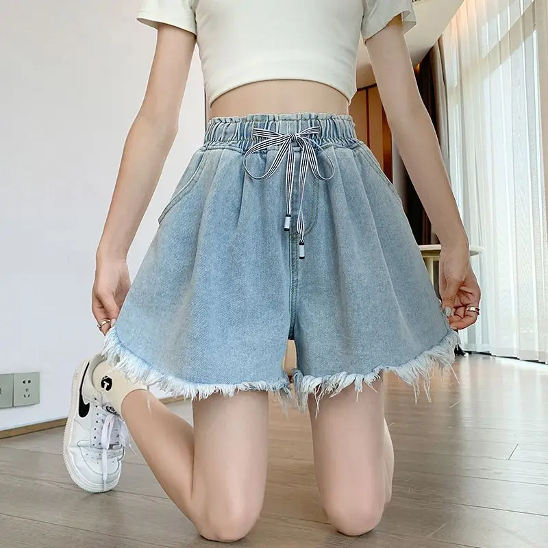 Top Trends: Korean Simplicity High Waist Wide Leg Denim Shorts Fashion Women's Clothing Summer Female All-match Loose Drawstring Shorts Shoppable Styles - Image 5