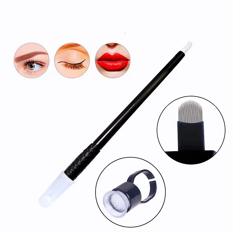 Top Trends: Permanent Makeup Black Disposable Microblading Pens Hand Tools 18U Pins Needles Embroidery Blades For Brows Hair Strokes Shoppable Styles