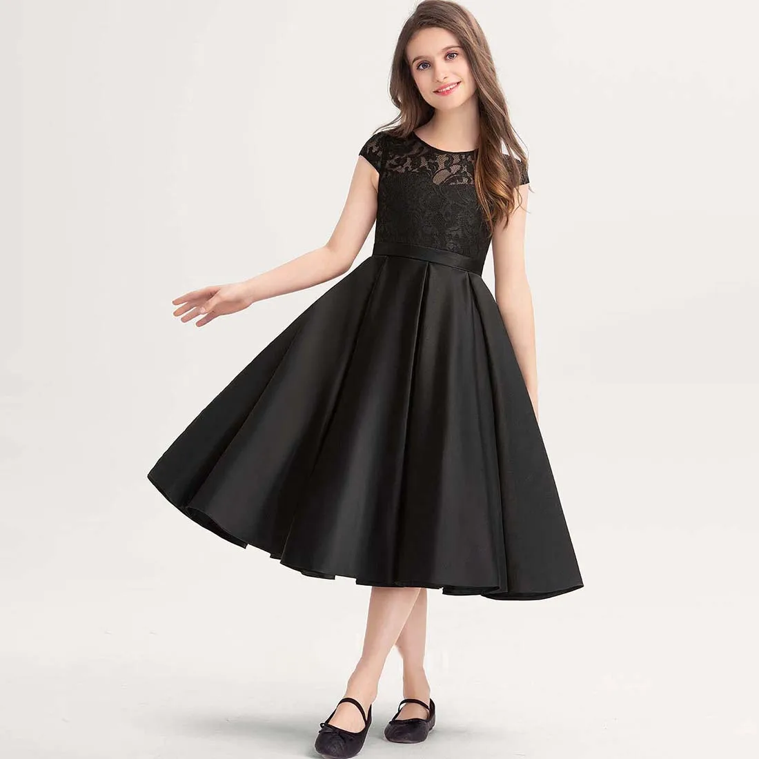 Top Trends: YZYmanualroom Lace Satin Junior Bridesmaid Dress A-line Scoop Knee-Length 2-15T Shoppable Styles