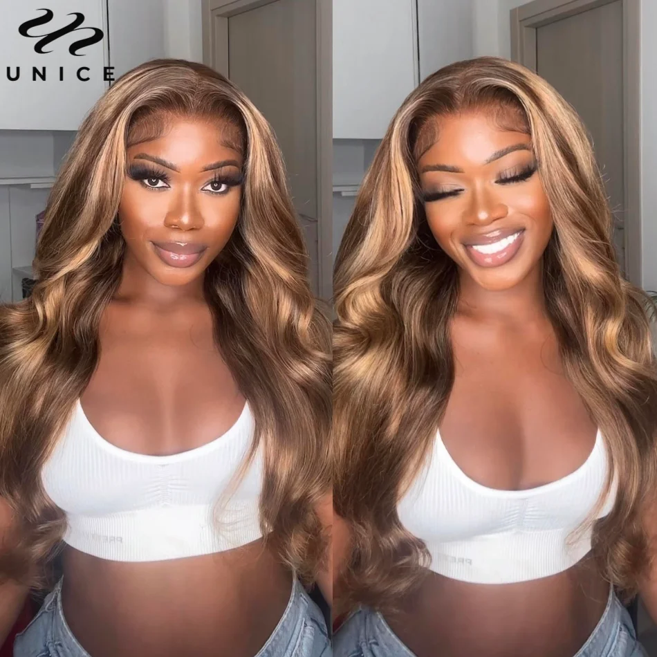 Top Trends: UNice Hair Pre Bleached Knots 7x5 Lace Wig TL412 Brown Blonde Highlight Body Wave Wig Human Hair Lace Front Wig Glueless Wear Go Shoppable Styles