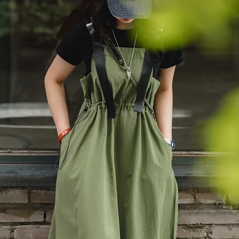 Top Trends: Maden Army Green Strap Dress For Women Suspender Long Skirt Adjustable Loose Vintage Style Cargo Sleeveless Dress Casual Wear Shoppable Styles