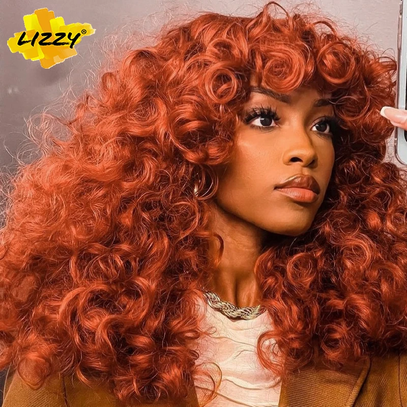 Top Trends: Red Brown Copper Ginger Short Loose Curly Wigs For Women Synthetic Natural Cosplay Hair Wig With Bangs Heat Resistant LIZZY Shoppable Styles