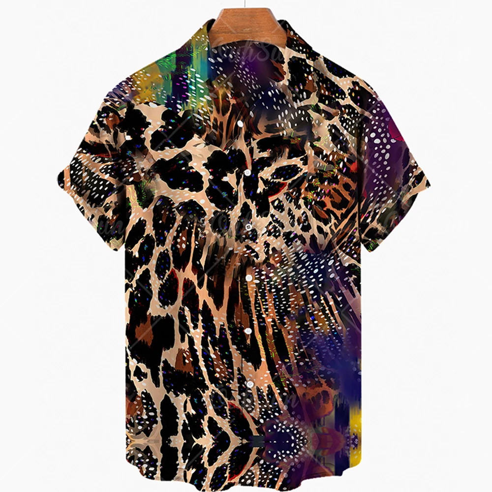 Top Trends: Short Sleeve Leopard Men&#039;s Shirts For Man Clothing Hawaiian Fashion 3D Print Thin Lapel Floral Casual Oversized Imported Camisa Shoppable Styles