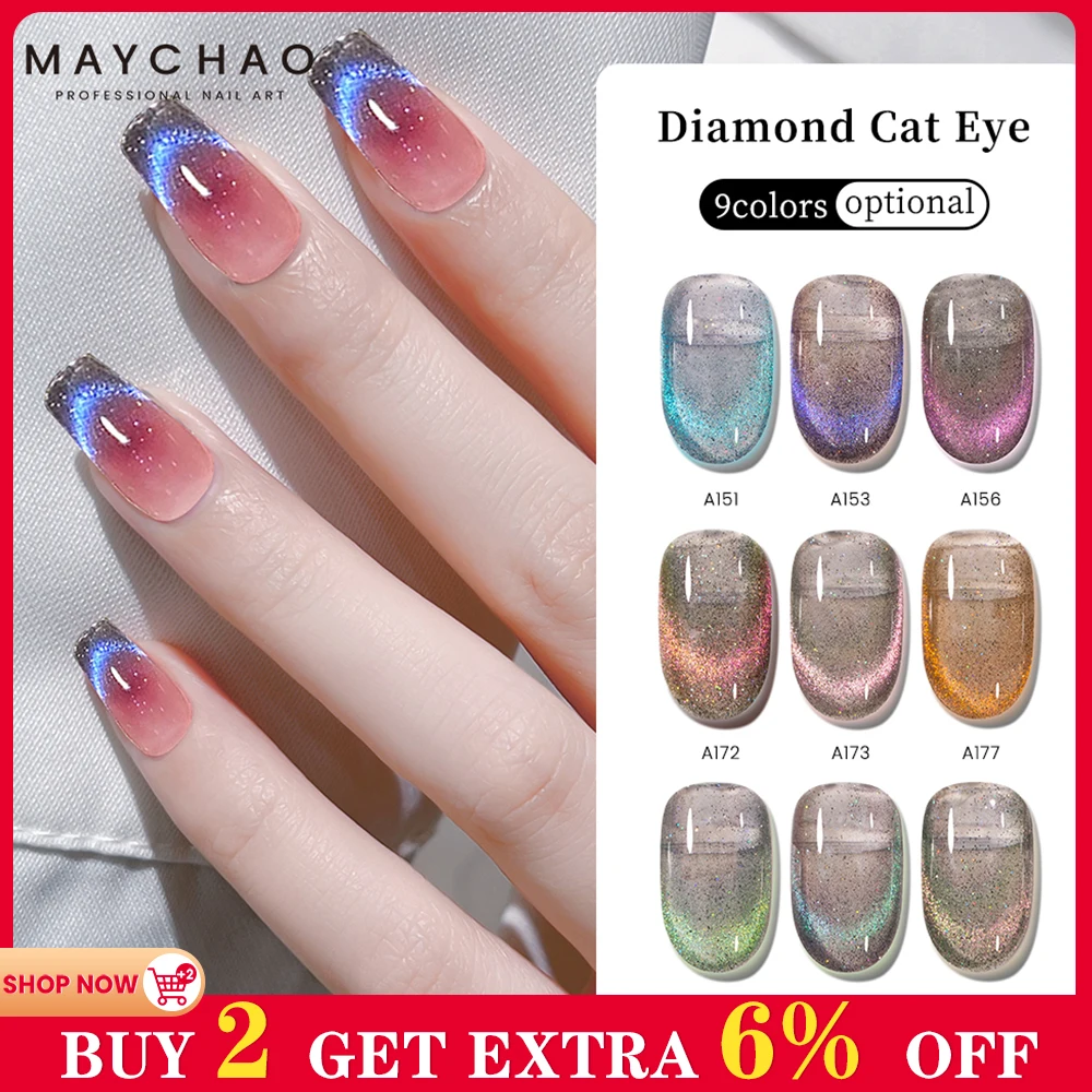 Top Trends: MAYCHAO Purple Crystal Cat Eye Rainbow Magnetic Gel Nail Polish 7ml Nail Salon Glitter Shiny Varnish UV Gel For Nail Art Design Shoppable Styles