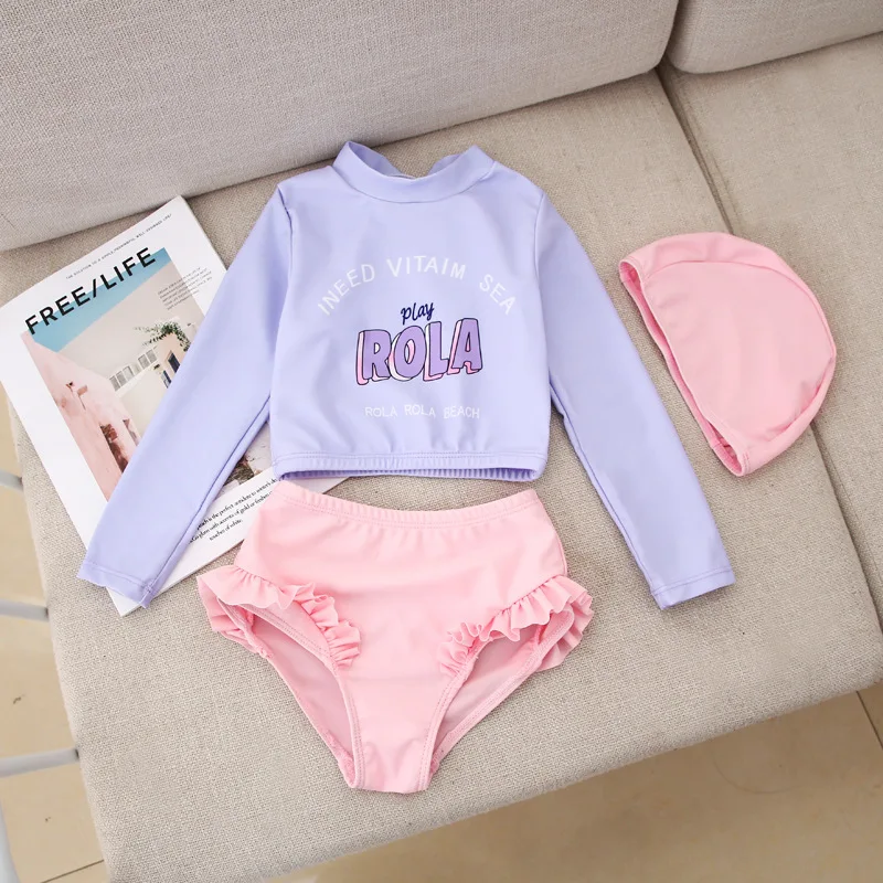 Top Trends: Children Clothes Girl Split Swimsuit Spring Summer Solid Long Sleeve Top Shorts Suit For Babies Fashion Kids Girls Swimwear Shoppable Styles