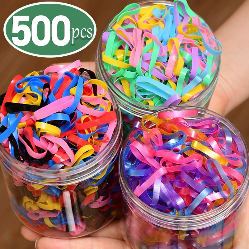 Top Trends: 500Pcs / Box Thicken Rubber Bands Disposable Children Girls Scrunchies Elastic Hair Ties Rope Ring Headband Hair Accessoires Shoppable Styles