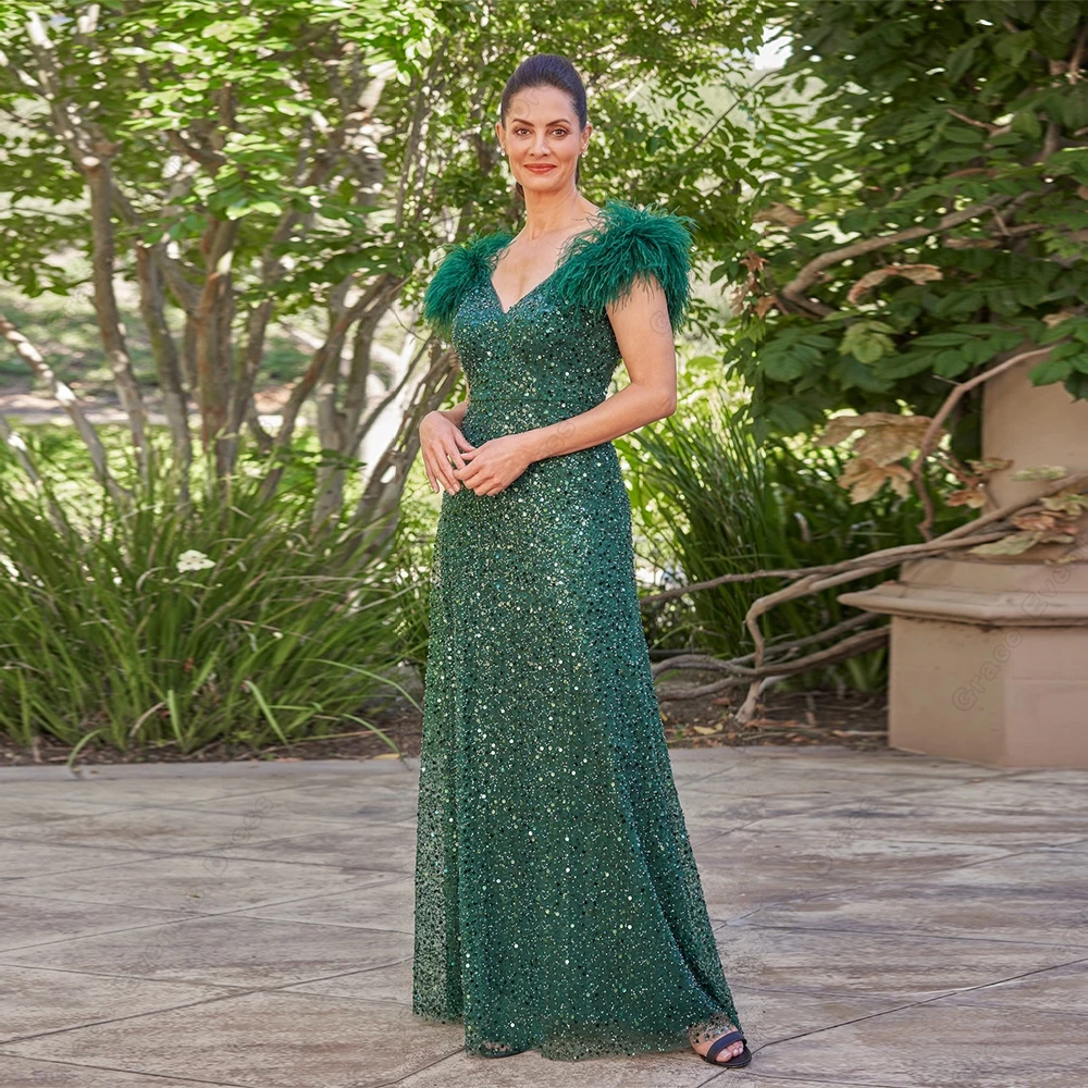 Top Trends: Elegant Strapless Green Mother Of Bride Dresses With Sequined Floor Length Sleeveless Wedding Party Gowns Feather 2023 Summer Shoppable Styles