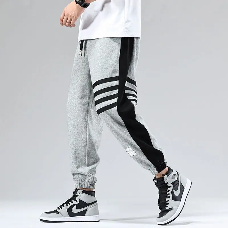 Top Trends: Trendy Autumn Patchwork Casual Straight Pants Men Color Matching Elastic Waist Drawstring Pockets Loose Stripes Sports Trousers Shoppable Styles