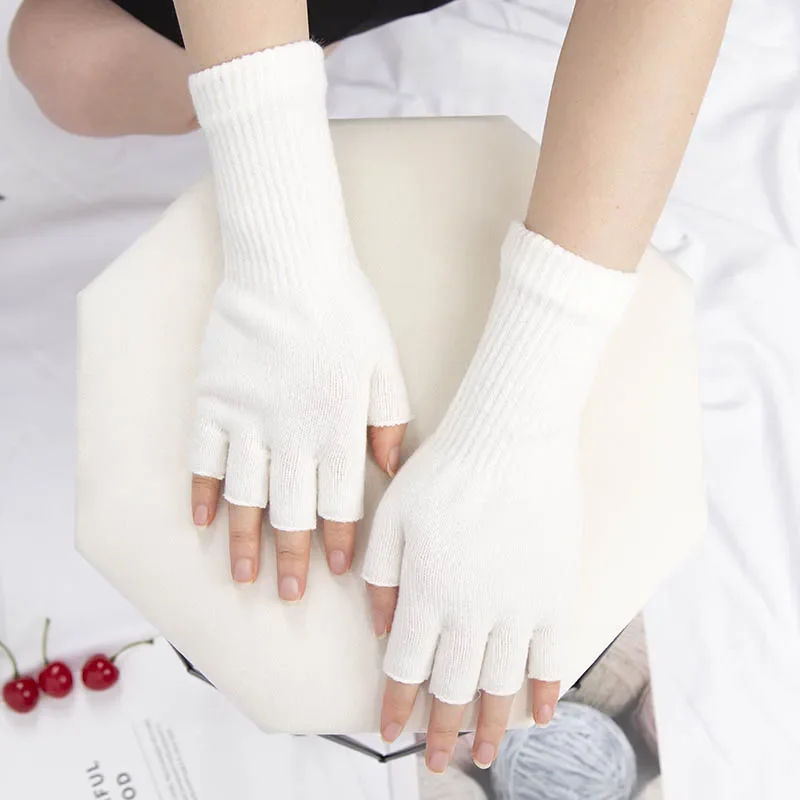 Top Trends: 2022 New Unisex Black White Half Finger Fingerless Gloves Women And Men Wool Knit Cotton Gloves Autumn Winter Warm Work Gloves Shoppable Styles