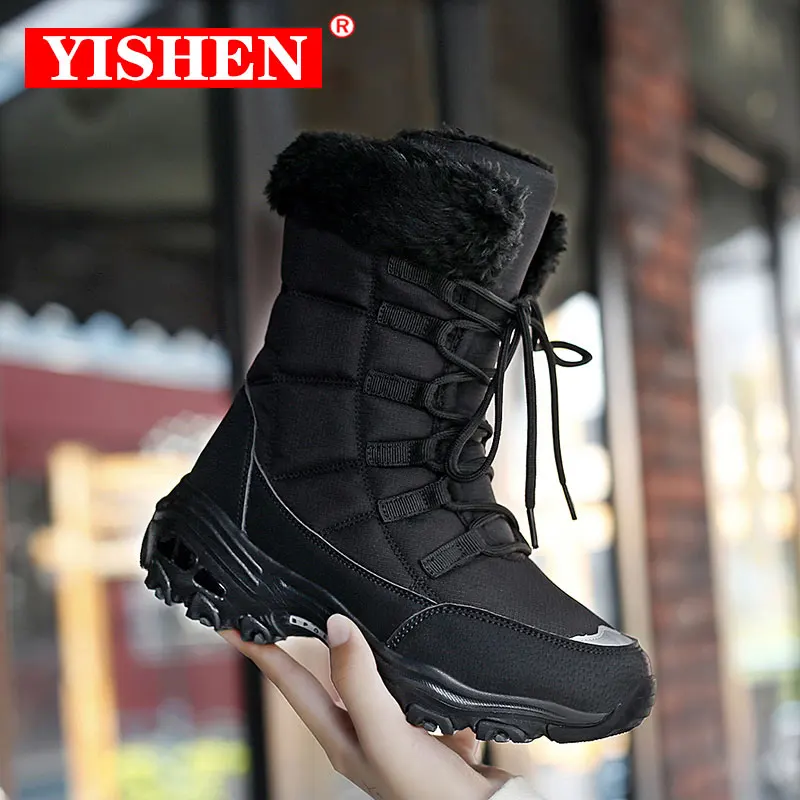 Top Trends: YISHEN Women Boots High Quality Keep Warm Mid-Calf Snow Boots Women Lace-up Cushioning Winter Women's Boots Chaussures Femme Shoppable Styles