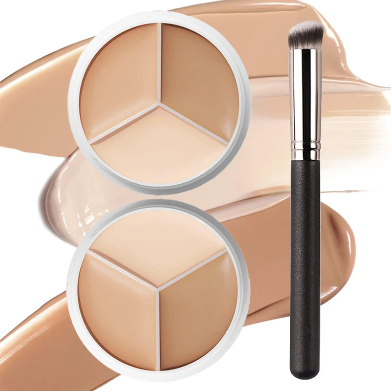 Top Trends: 3 Colors Concealer Moisturizing Full Coverage Acne Spot Dark Circles Concealer Cream Makeup Cosmetics Tools Palette With Brush Shoppable Styles