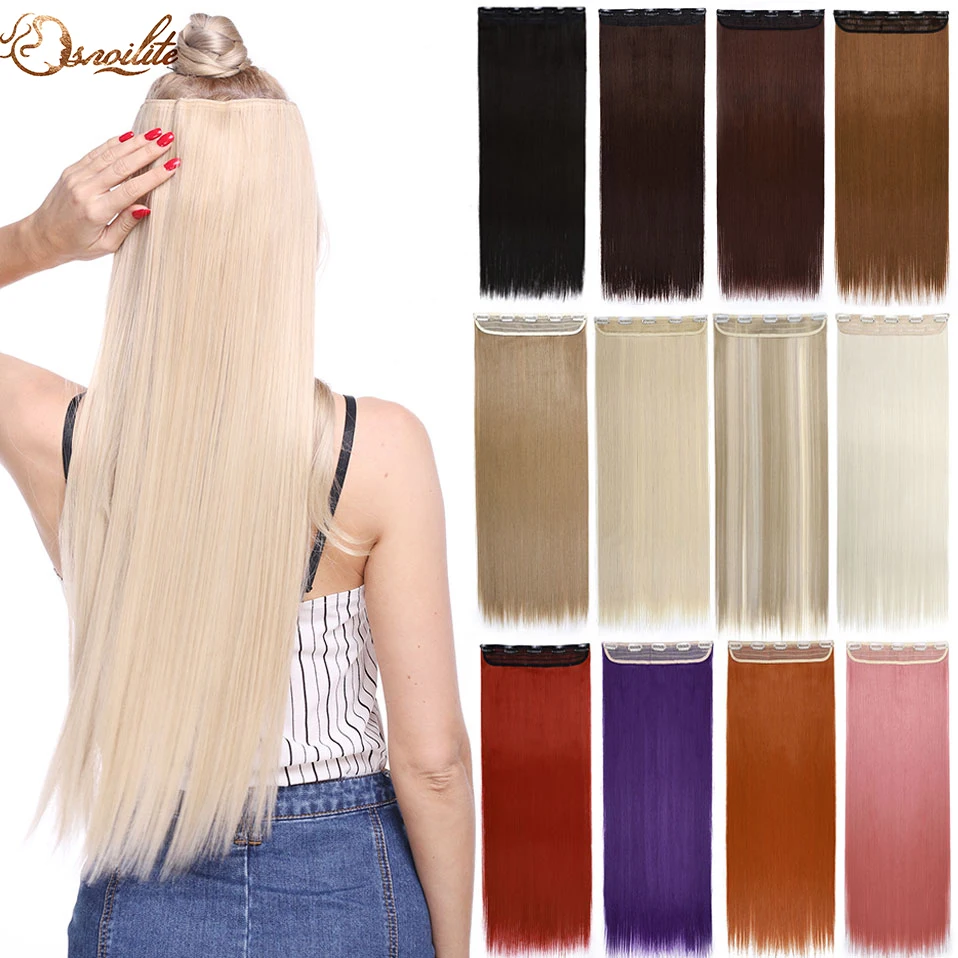 Top Trends: S-nolilite Synthetic 42 Colors 22"24"26"30" Long Straight 5 Clip In One Piece Hair Extension Fake Hair Hairpiece For Women Shoppable Styles