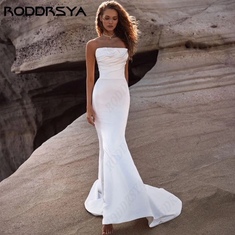 Top Trends: RODDRSYA Beach Mermaid Wedding Dress For Women Soft Satin Strapless Bridal Gowns Sleeveless Lace Up Backless Vestidos De Novia Shoppable Styles