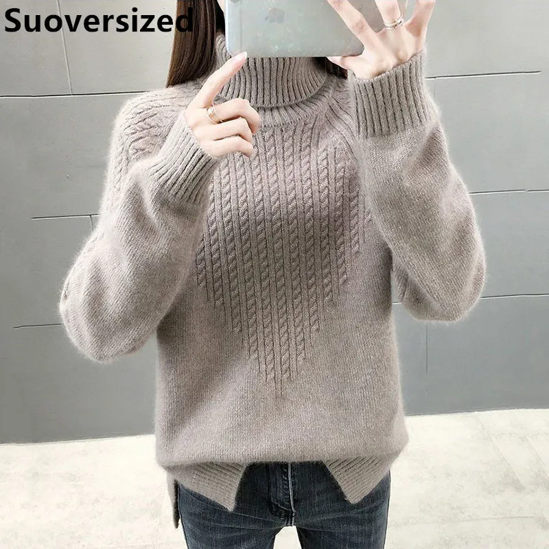 Top Trends: Casual Winter Plus Velvet Turtleneck Sweater Women Solid Long Sleeve Tops Warm Thicken Bottomed Pullover Korean Fashion Knitwear Shoppable Styles