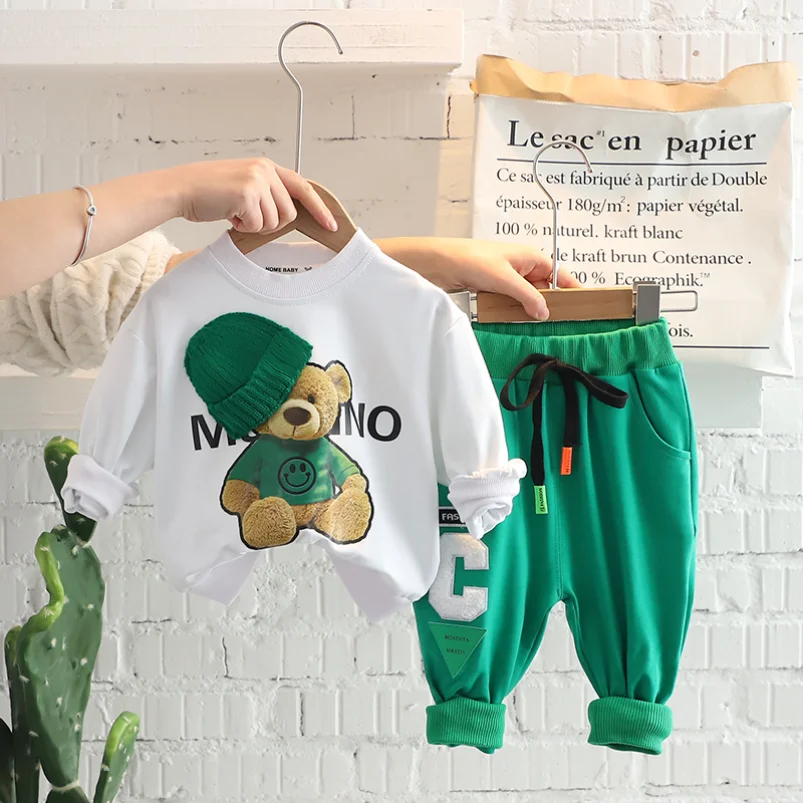 Top Trends: New Baby Clothes Children&#039;s Bear Suit Boys And Girls&#039; Letter Long Sleeve Trousers Leisure Two-piece Simple Sportswear Sets Shoppable Styles