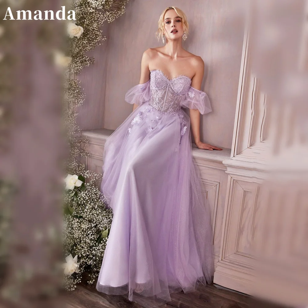 Top Trends: Amanda Princess 3D Flower Embroid Evening Dress Off Shoulder A-line Prom Dress 2023 Sweet Party Dress فساتين مناسبة رسمية Shoppable Styles