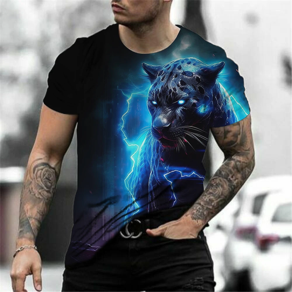 Top Trends: 3D Lightning Leopard Print T Shirt For Men Fashion Street Hip Hop Tees Summer Leisure O-neck Short Sleeve Tops Oversized T-shirt Shoppable Styles