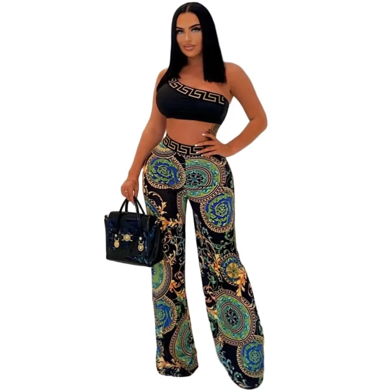 Top Trends: Two Piece Set African Clothing Women's Outfits Summer New Sexy Black Top Elastic Waist Print Pants Bazin Famous Suit 2 Piece Set Shoppable Styles