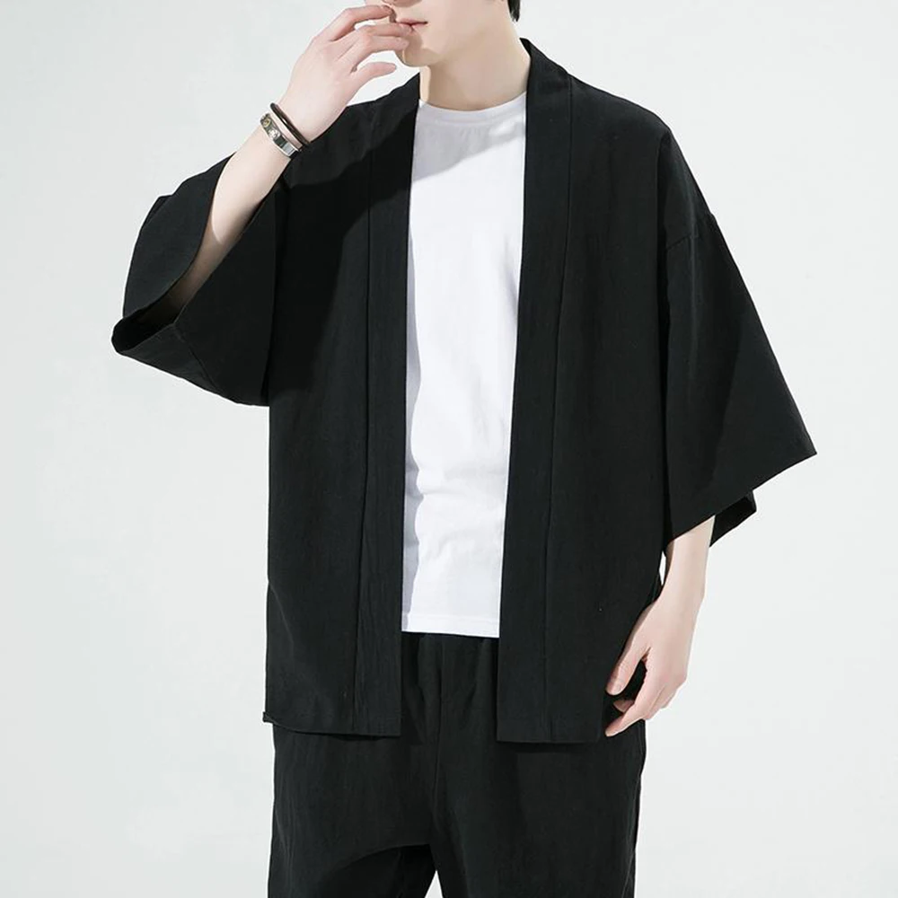 Top Trends: Japanese Men Cardigan Kimono Shirt Traditional Japanese Samurai Summer Plain Color Coat Yukata Male Shirt Outer Garment Coat Shoppable Styles