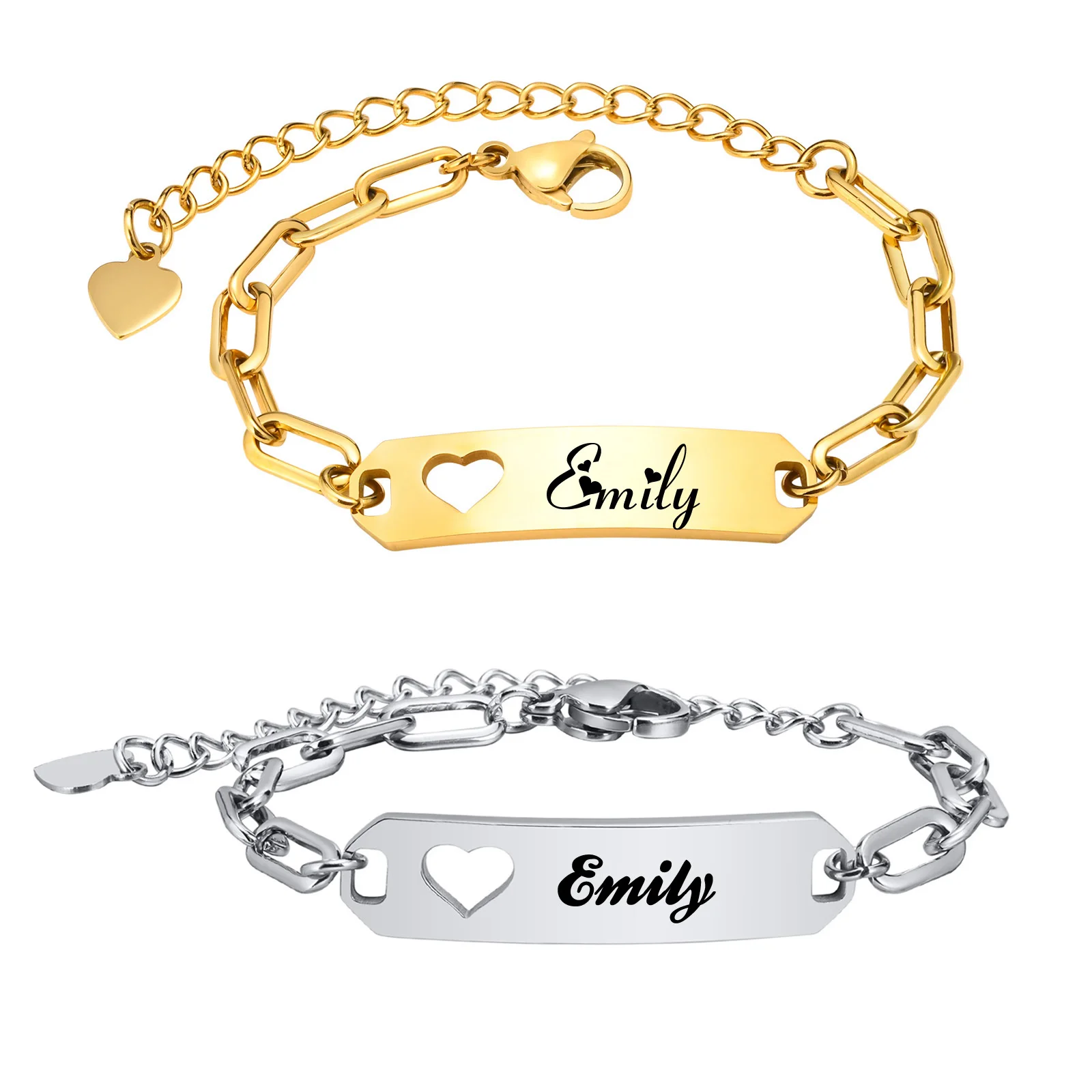 Top Trends: Engraved Custom Baby Name ID Bracelet With Heart, Stainless Steel Personalized Jewelry For New Born Children Birthday Gift Shoppable Styles