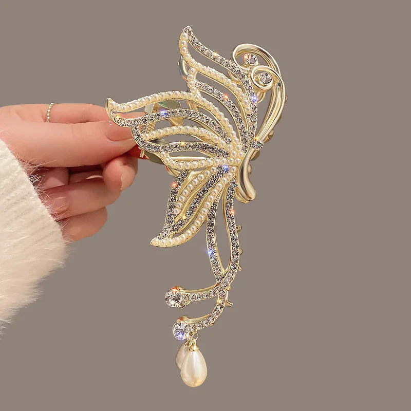 Top Trends: VANIKA Fashion Butterfly Hair Claw Rhinestone Pearls Hair Clips For Women And Girl Ponytail Claw Clip Hair Accessories Gifts Shoppable Styles - Image 2