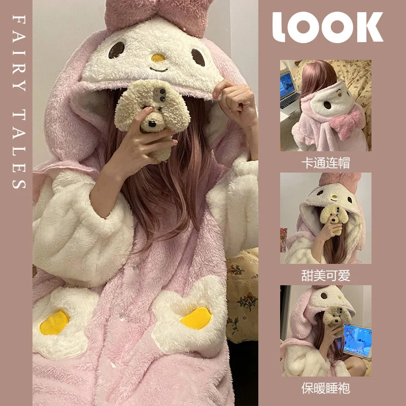 Top Trends: Cute Bunny Hooded Coral Fleece Pajamas Winter Warm Cartoon Anime Cute Couple Pajamas New Winter Thickened Pajamas Shoppable Styles