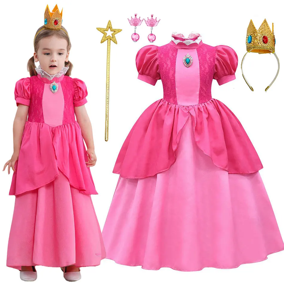 Top Trends: Girls Game Role Playing Princess Dress Peach Halloween Cosplay Costume Fancy Party Lace Ball Gown Children Carnival Peach Frock Shoppable Styles