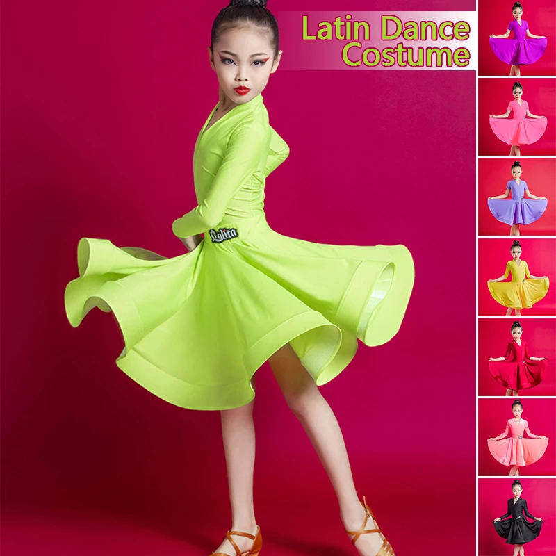 Top Trends: Children Girls Latin Dance Costume Rumba Ballroom Dancing Large Swing Dress Kids Practice Performance Professional Competition Shoppable Styles