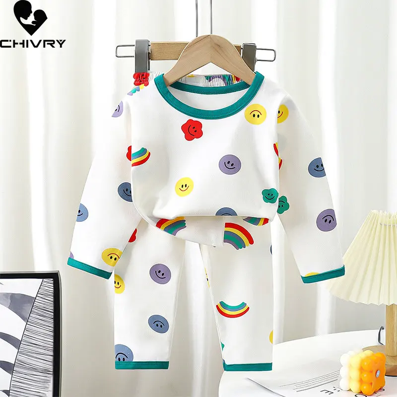 Top Trends: New Kids Boys Girls Cotton Pajamas Cute Cartoon Long Sleeve O-neck T-Shirt Tops With Pants Baby Autumn Sleeping Clothing Sets Shoppable Styles