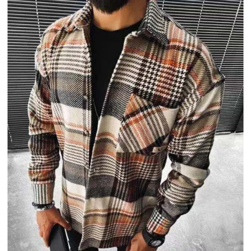 Top Trends: Autumn Winter Men Shirt 2023 Vintage Casual Fashion Long Sleeve Turn Down Collar Button Wool Plaid T-shirt Blouse Y2K Clothes Shoppable Styles